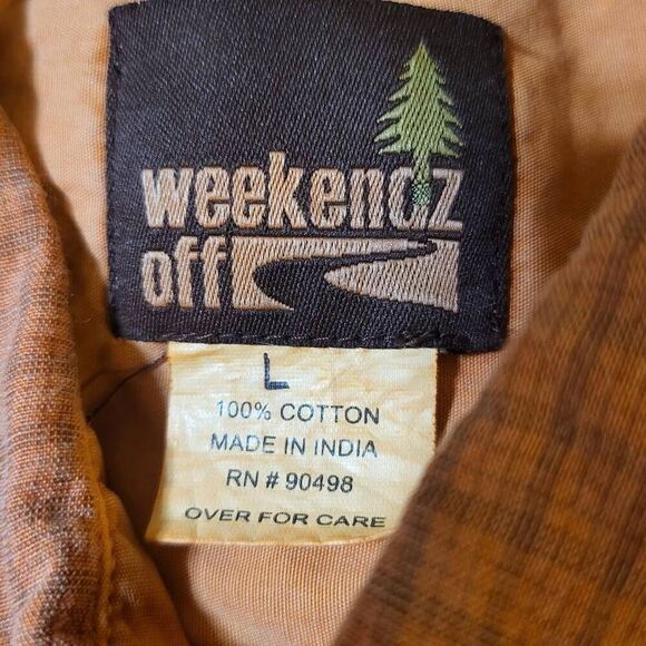 Weekendz off Men's button-down casual short sleeve orange crosshatch shirt L - Picture 6 of 6